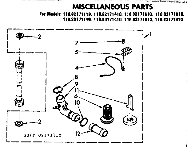 Kenmore 11082171610 miscellaneous parts diagram
