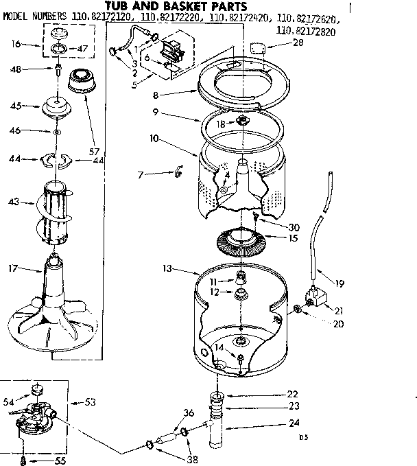 Kenmore 11082172120 tub and basket parts diagram