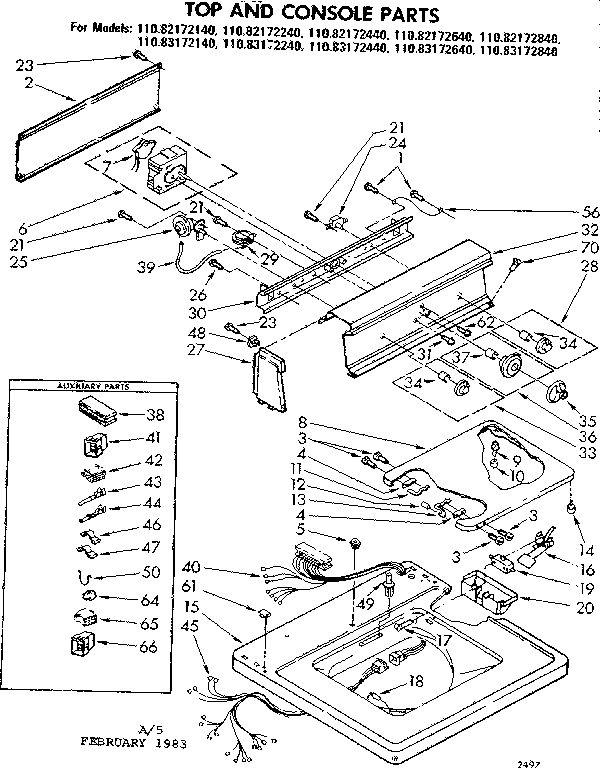 Kenmore 11083172840 top and console parts diagram