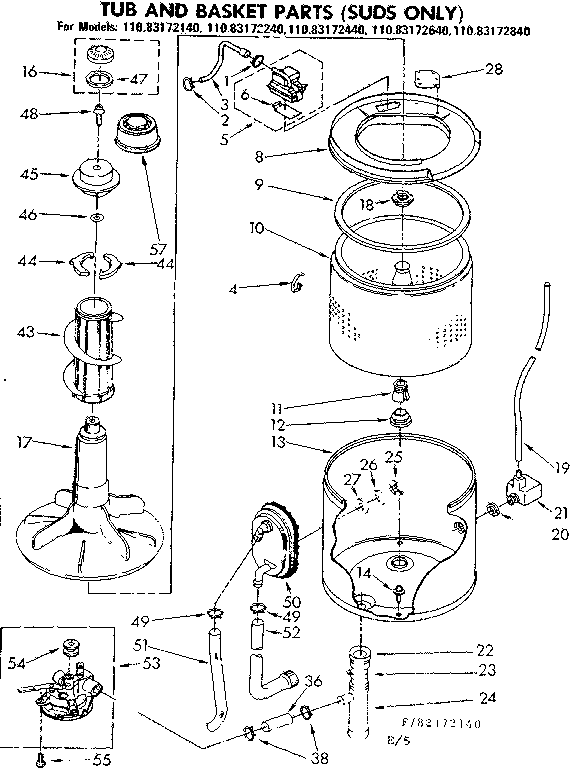 Kenmore 11083172840 tub and basket parts suds only diagram