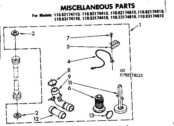 Kenmore 11082174410 miscellaneous parts diagram