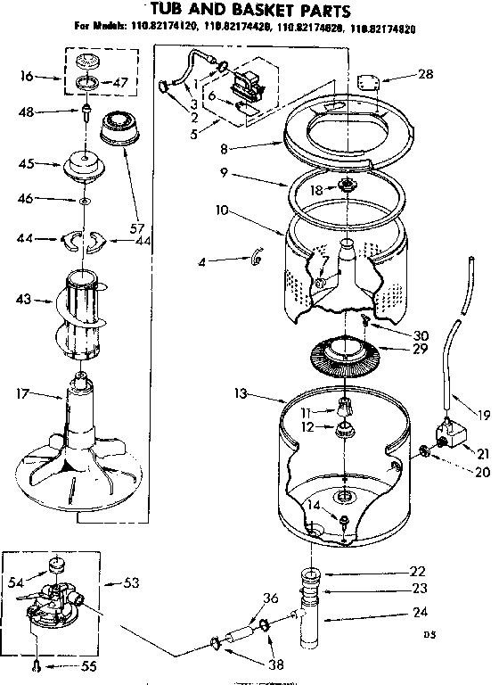 Kenmore 11082174120 tub and basket parts diagram