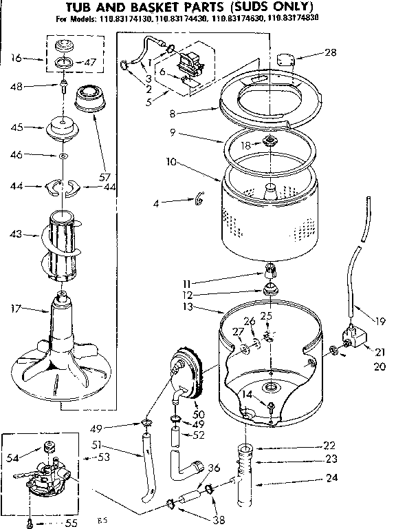 Kenmore 11082174130 tub and basket parts suds only diagram
