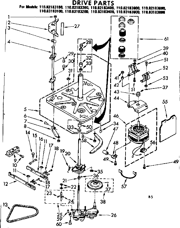 Kenmore 11082183400 drive parts diagram
