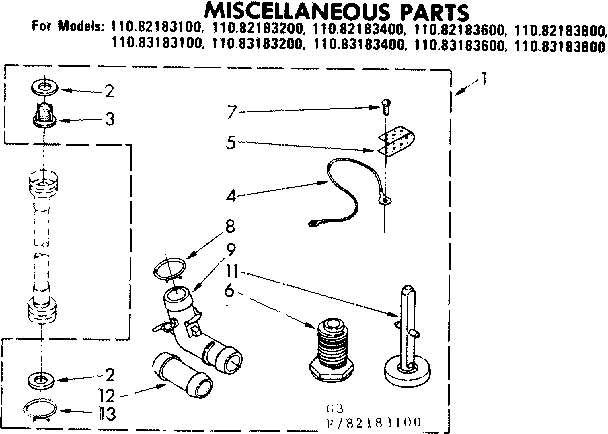 Kenmore 11082183400 miscellaneous parts diagram