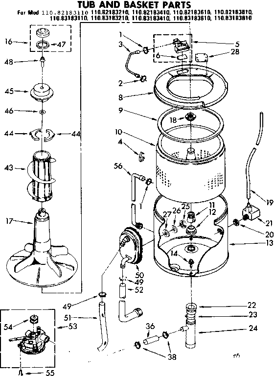 Kenmore 11083183110 tub and basket parts diagram
