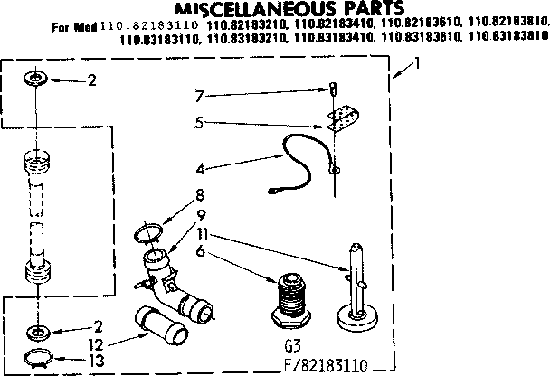 Kenmore 11083183110 miscellaneous parts diagram