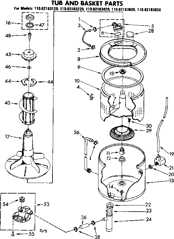 Kenmore 11082183420 tub and basket parts diagram