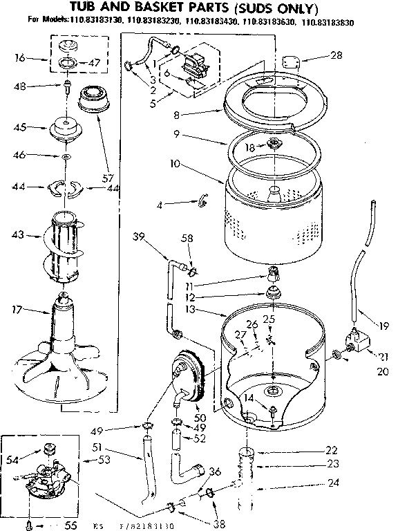 Kenmore 11082183630 tub and basket parts suds only diagram