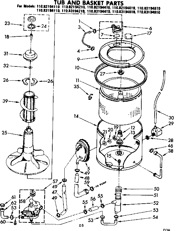 Kenmore 11083194610 tub and basket parts diagram