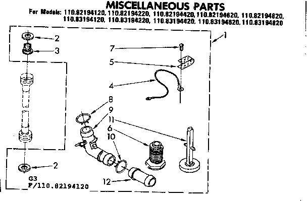 Kenmore 11082194220 miscellaneous parts diagram