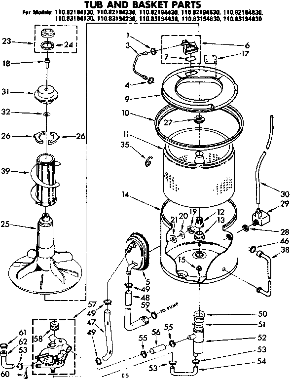Kenmore 11082194430 tub and basket parts diagram