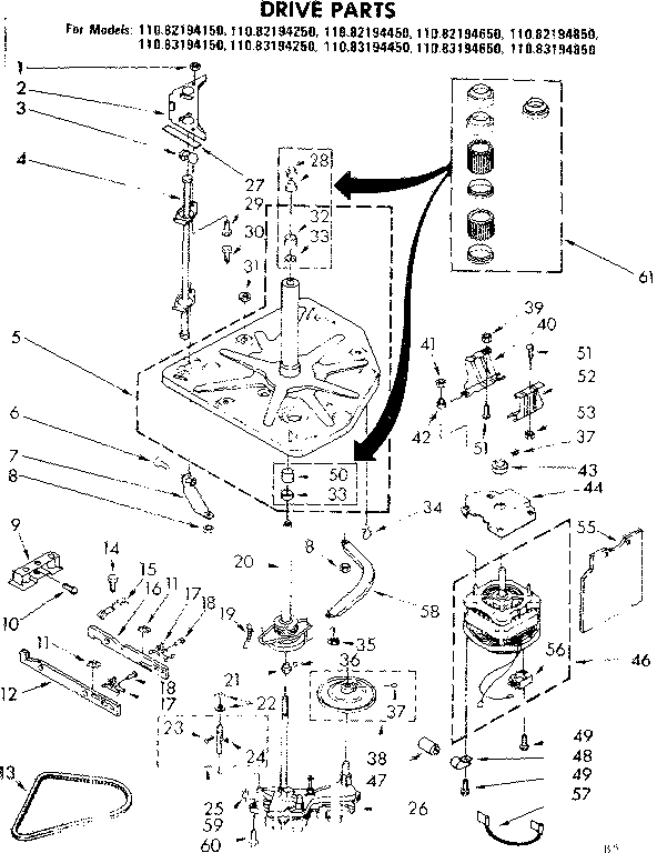 Kenmore 11082194650 drive parts diagram