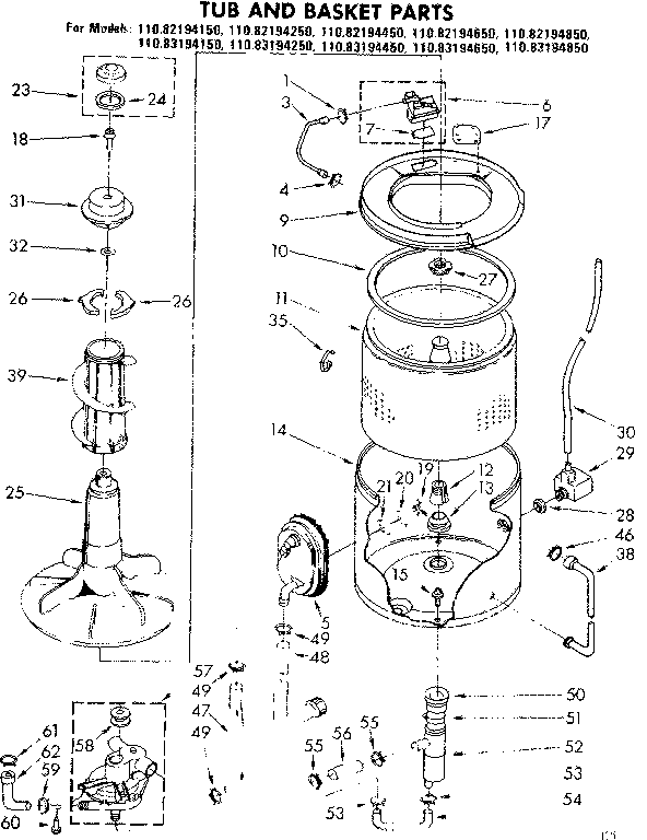 Kenmore 11082194650 tub and basket parts diagram