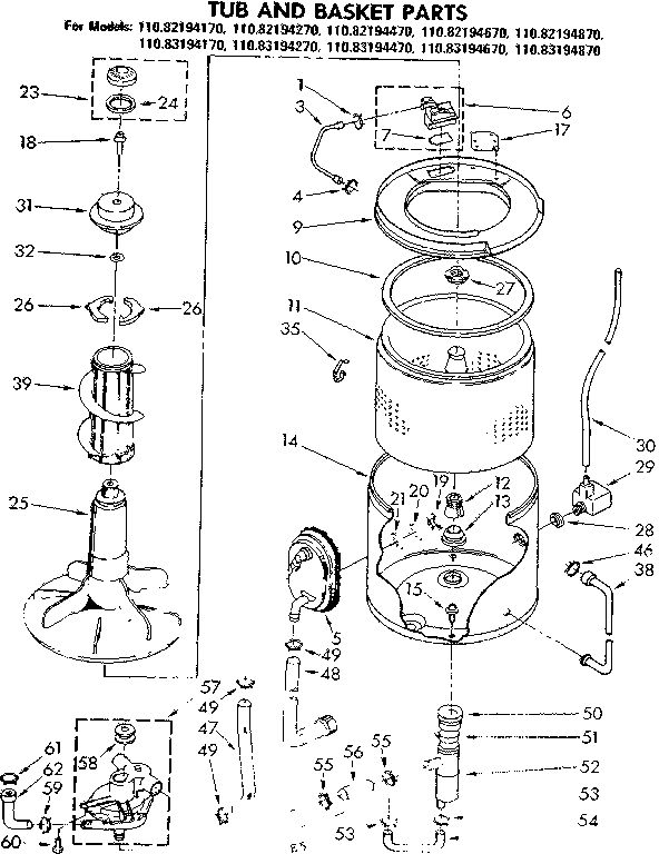 Kenmore 11083194470 tub and basket parts diagram