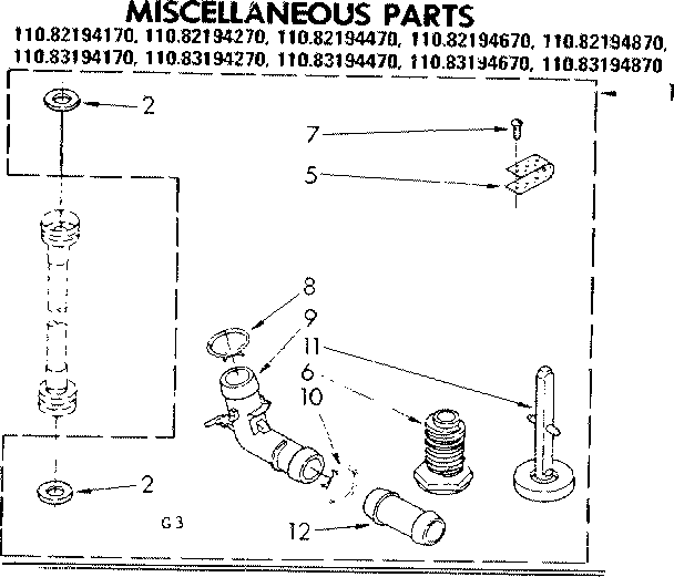 Kenmore 11083194470 miscellaneous parts diagram