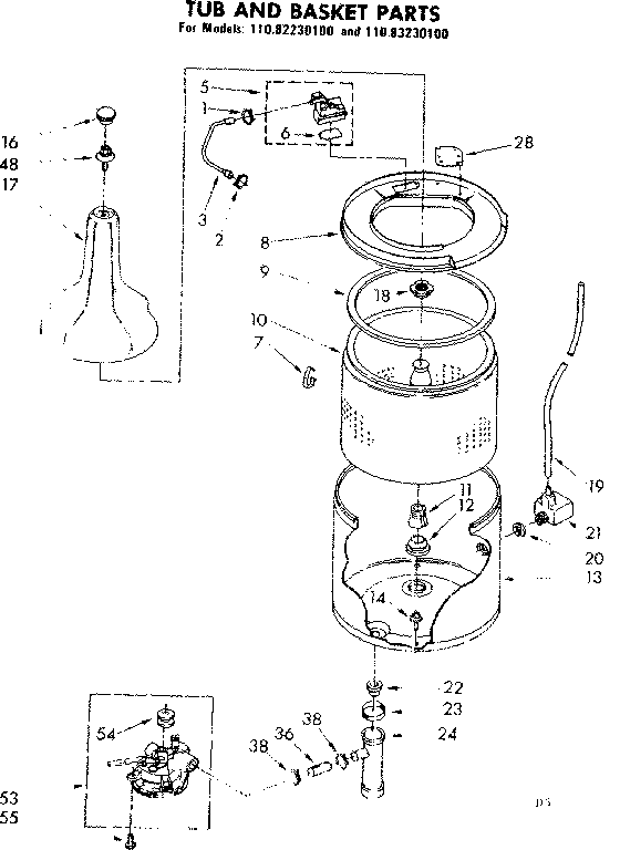 Kenmore 11082230100 tub and basket parts diagram