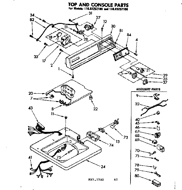 Kenmore 11083252100 top and console parts diagram