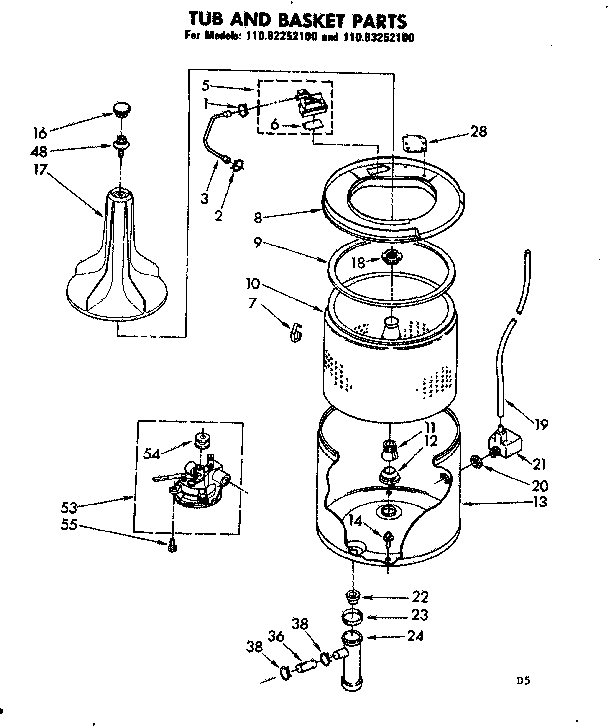 Kenmore 11083252100 tub and basket parts diagram