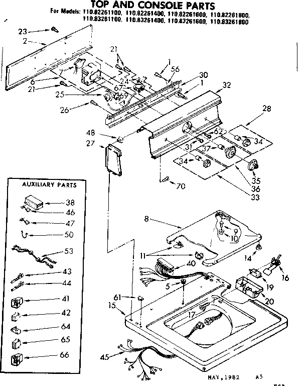 Kenmore 11083261600 top and console parts diagram