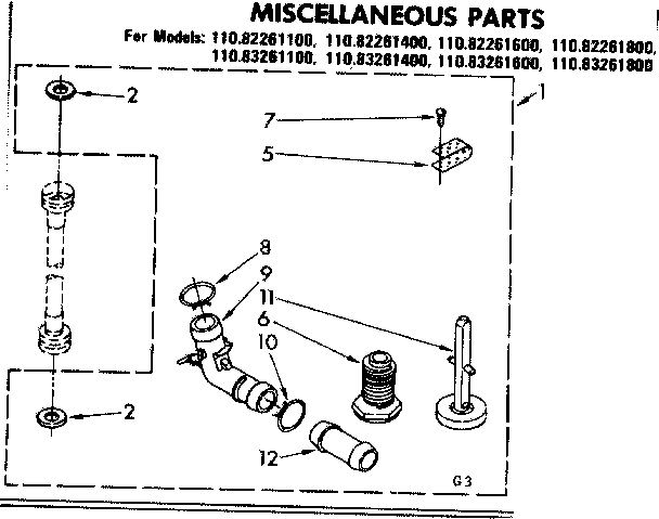 Kenmore 11083261600 miscellaneous parts diagram