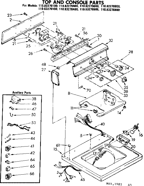 Kenmore 11082270800 top and console parts diagram