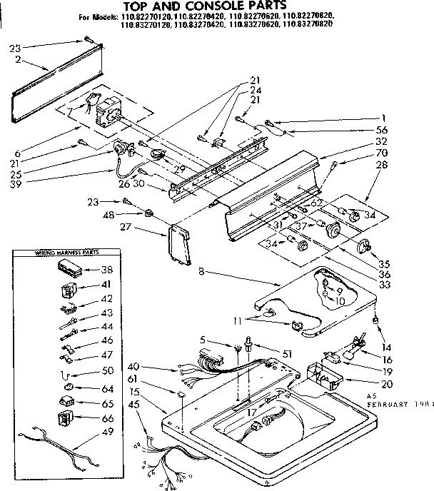 Kenmore 11082270620 top and console parts diagram