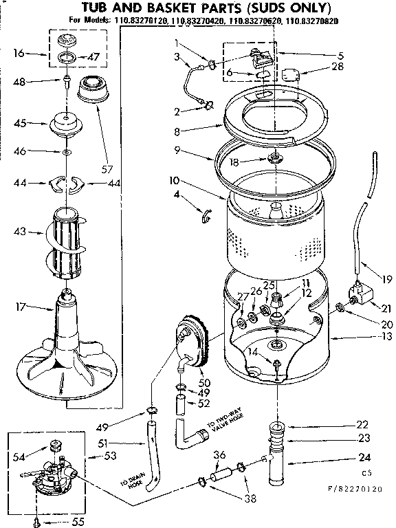 Kenmore 11082270620 tub and basket parts suds only diagram