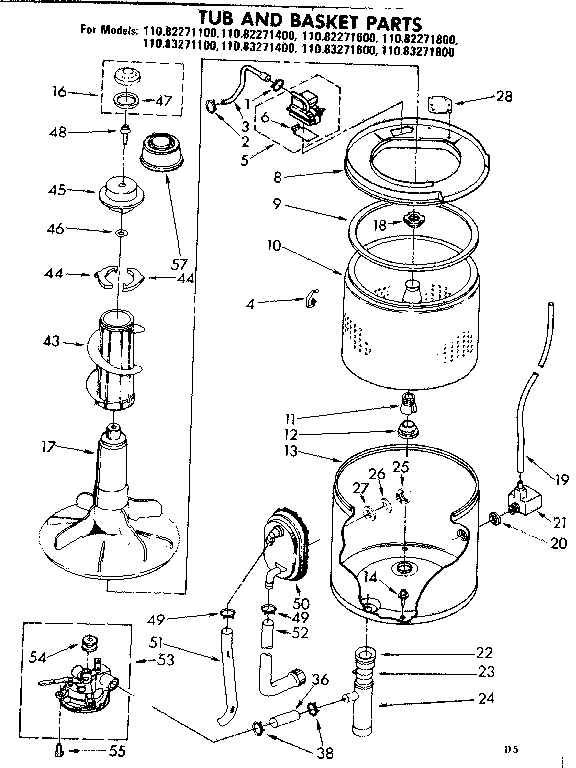 Kenmore 11083271600 tub andbasket parts diagram