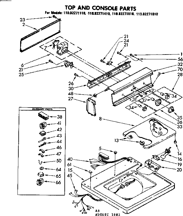 Kenmore 11082271610 top and console parts diagram