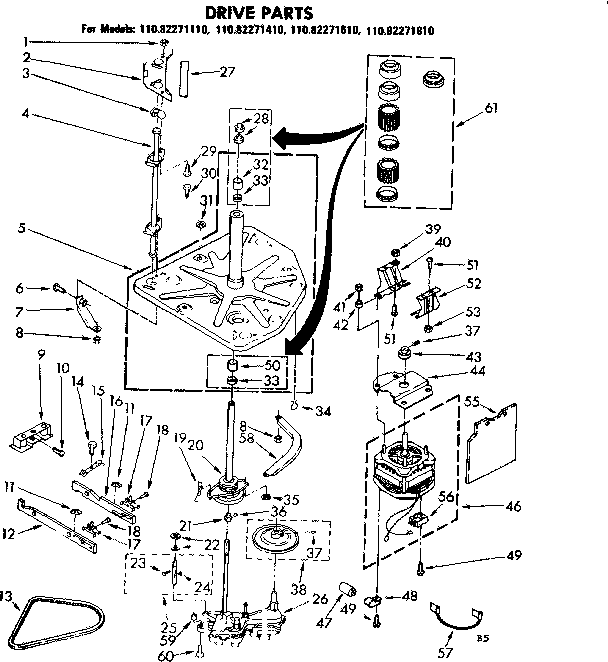Kenmore 11082271610 drive parts diagram