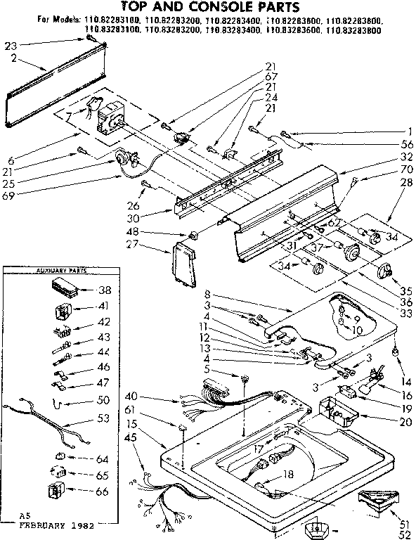 Kenmore 11082283200 top and console parts diagram