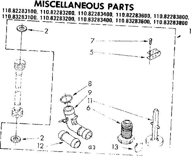 Kenmore 11082283200 miscellaneous parts diagram