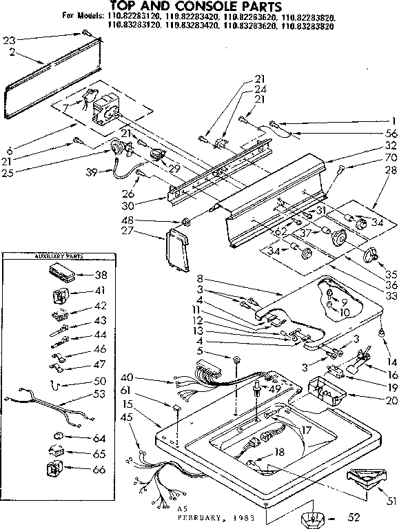 Kenmore 11083283420 top and console parts diagram