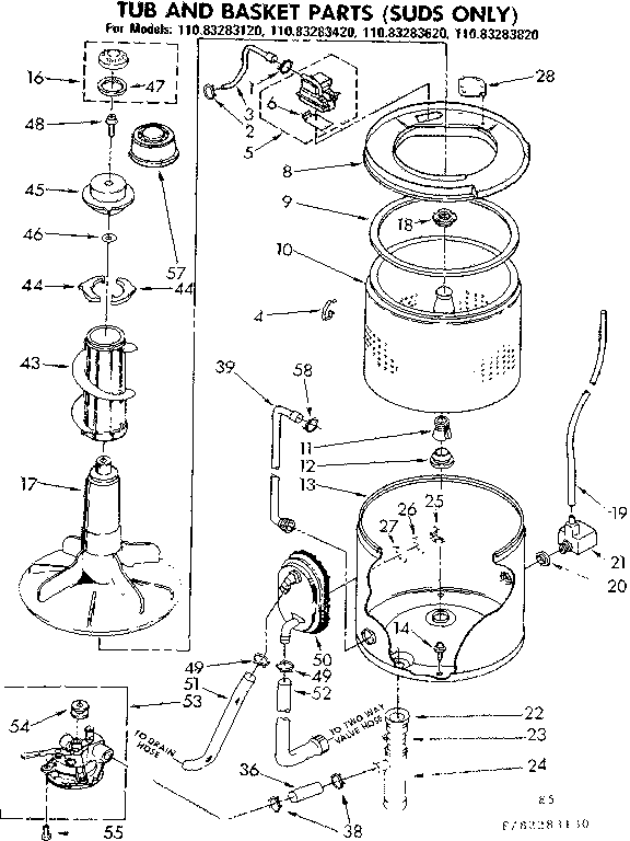 Kenmore 11083283420 tub and basket parts suds only diagram