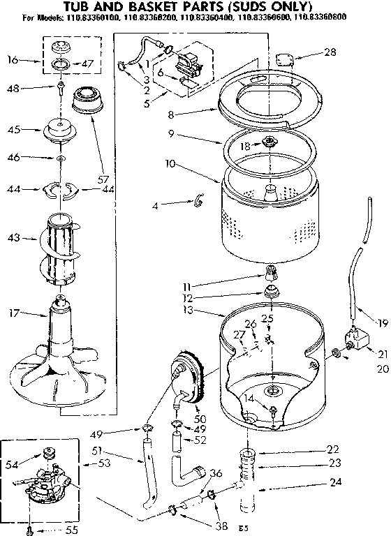 Kenmore 11083360600 tub and basket parts suds only diagram
