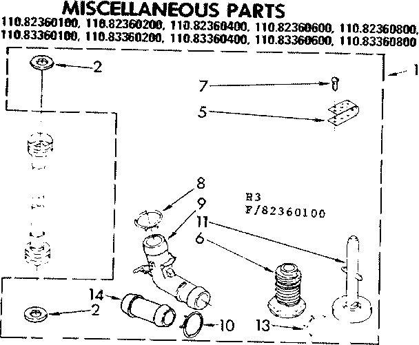 Kenmore 11083360600 miscellaneous parts diagram