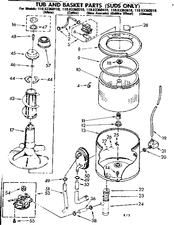 Kenmore 11083360410 tub and basket parts suds only diagram