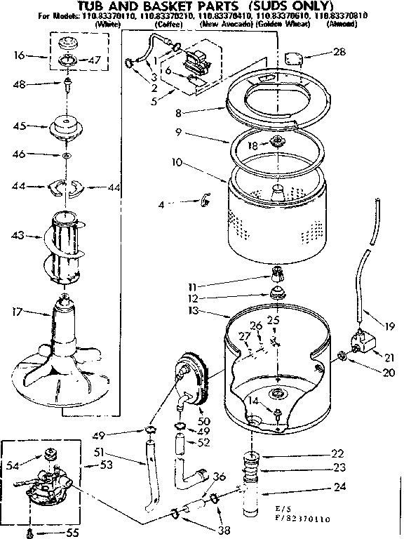 Kenmore 11082370410 tub & basket parts suds only diagram