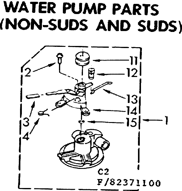 Kenmore 11083371300 water pump parts non-suds and suds diagram