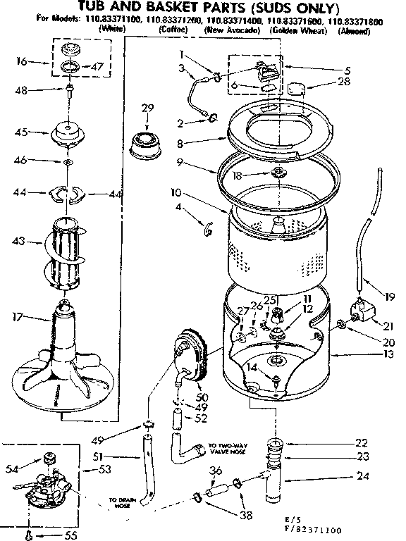 Kenmore 11083371300 tub and basket parts suds only diagram