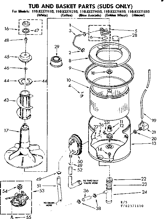 Kenmore 11082371210 tub and basket parts suds only diagram