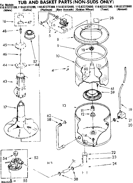 Kenmore 11082372300 tub and basket parts non-suds only diagram