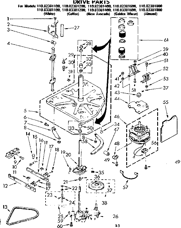 Kenmore 11083381600 drive parts diagram