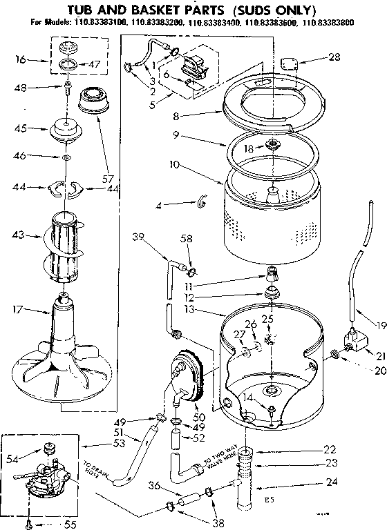 Kenmore 11083383800 tub and basket parts suds only diagram