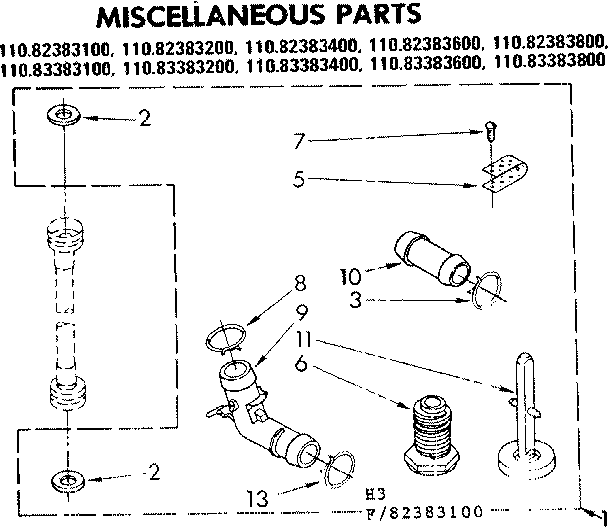Kenmore 11083383800 miscellaneous parts diagram
