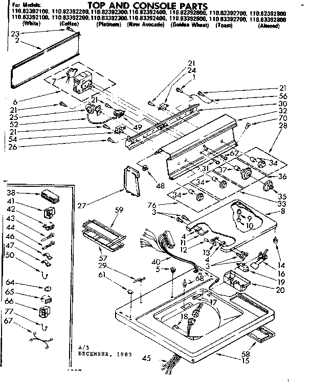 Kenmore 11083392400 top and console parts diagram