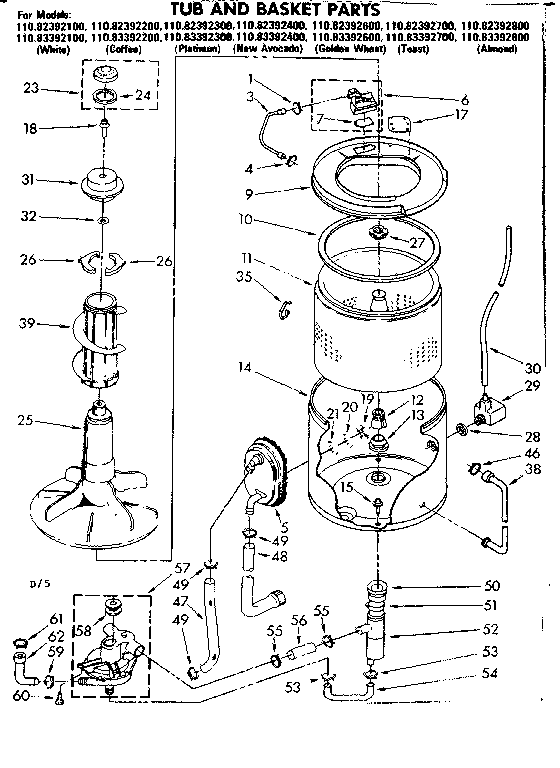 Kenmore 11083392400 tub and basket parts diagram