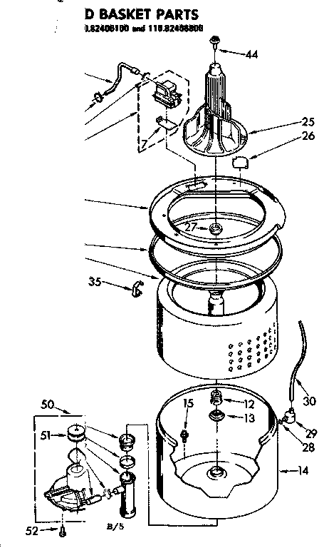 Kenmore 11082406800 tub and basket parts diagram
