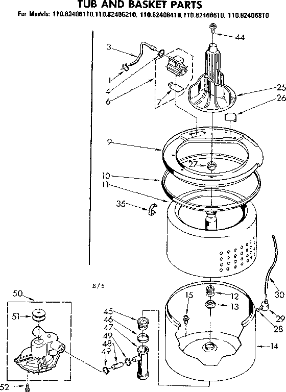 Kenmore 11082406210 tub and basket parts diagram